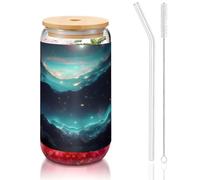 WZYCWB Science Fiction Stars Printed bamboo lid glass for hot and cold iced coffee, milk tea, and beer. A stylish water cup.