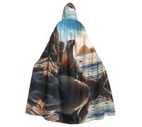 WZYCWB Sea lion on the rocks Patterned hooded cape, robe Cosplay costume for men and women, Halloween adult role play costume