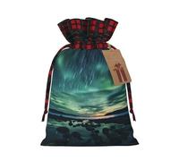 WZYCWB Sea under the Aurora Borealis Christmas Gift Bags for Christmas Party Supplies Decorations, 8.3 * 11.8 Inch Colorblock Burlap Drawstring Gift Bags,