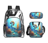 WZYCWB Seabed coral seahorse Printed backpack set | Lunch bag and pencil case | Perfect for work, business trips, and vacations.