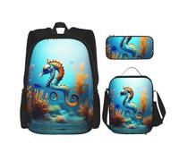 WZYCWB Seabed Coral Seahorse School Bag + Pencil case + Lunch Bag Combination Backpack Suitable for Everyday Commuting