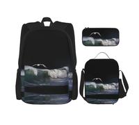 WZYCWB Seagulls and waves Backpack set (3-piece set) - student school bag + pencil case + lunch bag, large capacity backpack
