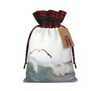 WZYCWB Seagulls and waves Christmas Gift Bags for Christmas Party Supplies Decorations, 8.3 * 11.8 Inch Colorblock Burlap Drawstring Gift Bags,