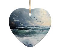 WZYCWB Seagulls flying low patterned Heart Shape ceramic pendant, perfect for decorating your home Christmas tree for winter parties