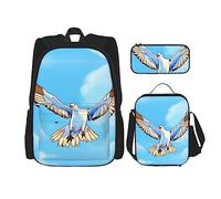 WZYCWB Seagulls in flight Backpack set (3-piece set) - student school bag + pencil case + lunch bag, large capacity backpack