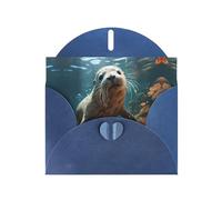 WZYCWB Seal pup in water Patterned Blue Holiday Card (6x4) with Envelope. Suitable for birthdays, weddings, and condolences.