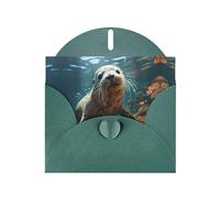 WZYCWB Seal pup in water Patterned Dark Green Holiday Card (6x4) with Envelope. Suitable for birthdays, weddings, and condolences.