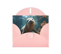 WZYCWB Seal pup in water Patterned Pink Holiday Card (6x4) with Envelope. Suitable for birthdays, weddings, and condolences.