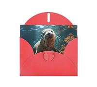 WZYCWB Seal pup in water Patterned Red Holiday Card (6x4) with Envelope. Suitable for birthdays, weddings, and condolences.