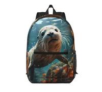 WZYCWB Seal pup in water Printed backpack with pockets - suitable for work, business trips, travel, sports