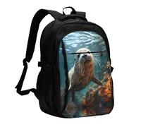 WZYCWB Seal pup in water Printed laptop backpack, business men's commuter backpack, computer bag with USB port charging
