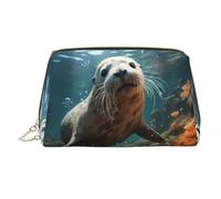 WZYCWB Seal pup in Water Printed Leather Cosmetic Bag for Women - Stylish and Soft, Durable