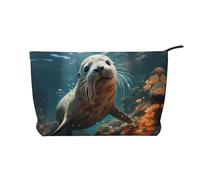 WZYCWB Seal pup in Water Printed Travel Cosmetic Bag, Perfect for Business Trips and Vacations.