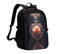 WZYCWB Sealed White Rose Printed laptop backpack, business men's commuter backpack, computer bag with USB port charging