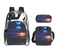WZYCWB Seaside moonlight Printed backpack set | Lunch bag and pencil case | Perfect for work, business trips, and vacations.