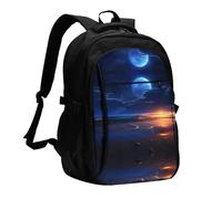 WZYCWB Seaside moonlight Printed laptop backpack, business men's commuter backpack, computer bag with USB port charging