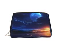WZYCWB Seaside Moonlight Printed Leather Cosmetic Bag for Women - Stylish and Soft, Durable