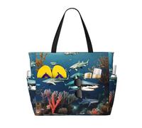 WZYCWB Sharks under the sea Beach bag large travel bag gym swimming pool zipper storage bag
