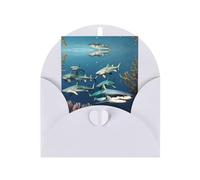 WZYCWB Sharks under the sea Blank Holiday Greeting Cards, Foldable 6 * 4 Inch Christmas, Thank You, Send Family, Birthday Note Cards with Envelopes