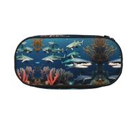 WZYCWB Sharks Under The sea Large Capacity Pencil Bag - Multifunctional Storage Box, Portable and Durable Pencil Bag for Office and School Supplies