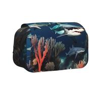 WZYCWB Sharks under the sea Patterned Portable Pencil Case ideal for organizing pens in the office or storing makeup brushes