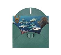WZYCWB Sharks under the sea Printed Dark Green Pearlescent Paper Holiday Cards 6x4 Inches - With Envelopes for Birthdays, Weddings, and Condolences