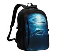 WZYCWB Sharks under the sea Printed laptop backpack, business men's commuter backpack, computer bag with USB port charging