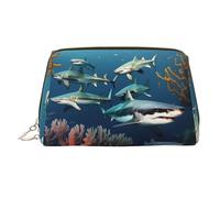 WZYCWB Sharks Under The sea Printed Leather Cosmetic Bag for Women - Stylish and Soft, Durable