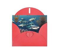WZYCWB Sharks under the sea Printed Red Pearlescent Paper Holiday Cards 6x4 Inches - With Envelopes for Birthdays, Weddings, and Condolences