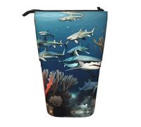 WZYCWB Sharks Under The sea Retractable Storage Container for Pen Holders, Makeup Brush Holders, or Coin Drawstring Bags.