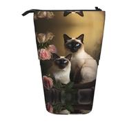 WZYCWB Siamese cat Sitting Retractable Storage Container for Pen Holders, Makeup Brush Holders, or Coin Drawstring Bags.