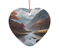 WZYCWB Silent Valley patterned Heart Shape ceramic pendant, perfect for decorating your home Christmas tree for winter parties
