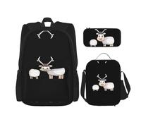 WZYCWB Silly Sheep Backpack (3-piece set), large capacity backpack, student school bag, pencil case, lunch bag combination