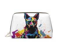 WZYCWB Sitting Doodle Dog Printed Leather Cosmetic Bag for Women - Stylish and Soft, Durable