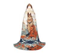 WZYCWB Sitting Fox Printed Hooded Cape | Cosplay Costume, Halloween Anime Party Prop - Medium