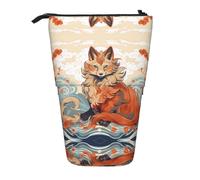 WZYCWB Sitting Fox Retractable Storage Container for Pen Holders, Makeup Brush Holders, or Coin Drawstring Bags.