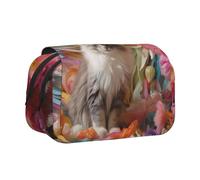 WZYCWB Sitting grey cat Portable Pencil Case ideal for organizing pens in the office or storing makeup brushes