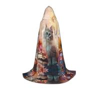 WZYCWB Sitting kitty Printed Hooded Cape | Cosplay Costume, Halloween Anime Party Prop - Medium
