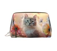 WZYCWB Sitting Kitty Printed Leather Cosmetic Bag for Women - Stylish and Soft, Durable