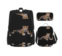 WZYCWB Sitting leopard Backpack set (3-piece set) - student school bag + pencil case + lunch bag, large capacity backpack