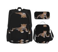 WZYCWB Sitting leopard Campus life backpack set (3 pieces) - school bag + pencil case + lunch bag, meet all the daily needs of students!