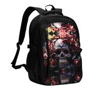 WZYCWB Skeleton Flower Rose Printed laptop backpack, business men's commuter backpack, computer bag with USB port charging