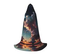 WZYCWB Sky Dream Core Printed Hooded Cape | Cosplay Costume, Halloween Anime Party Prop - Large