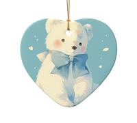 WZYCWB Slowpoke Bear patterned Heart Shape ceramic pendant, perfect for decorating your home Christmas tree for winter parties