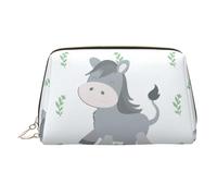 WZYCWB Smiling Donkey Patterned Leather Cosmetic Bag - Perfect for Carry-On or Home Organization
