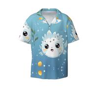 WZYCWB Smiling Pufferfish Printed Short-Sleeved Shirt, Stylish and Casual, Business-Appropriate, Sizes S-4XL, Black, S