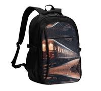 WZYCWB Snowy Night Railway Train Printed laptop backpack, business men's commuter backpack, computer bag with USB port charging