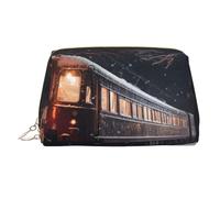 WZYCWB Snowy Night Railway Train Printed Leather Cosmetic Bag for Women - Stylish and Soft, Durable