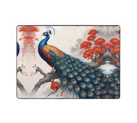 WZYCWB Soft Flame-Feather Peacock print short-pile rug, 80 x 58 inches, fluffy and comfortable for living rooms, bedrooms, offices, and balconies.