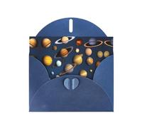WZYCWB Solar System Planets Printed Blue Pearlescent Paper Holiday Card with Envelope. Suitable for birthday wishes wedding congratulations and condolences.